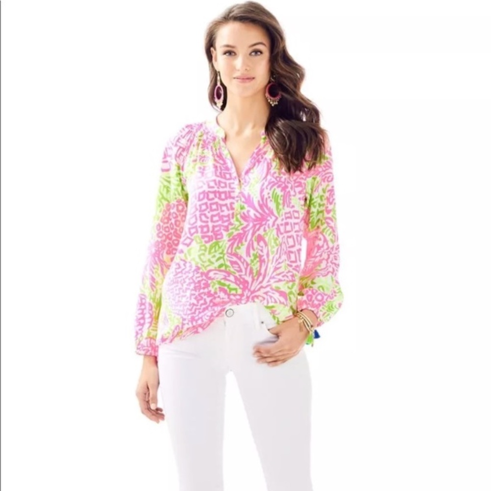 Lilly Pulitzer Elsa Silk Blouse Home Slice Size S